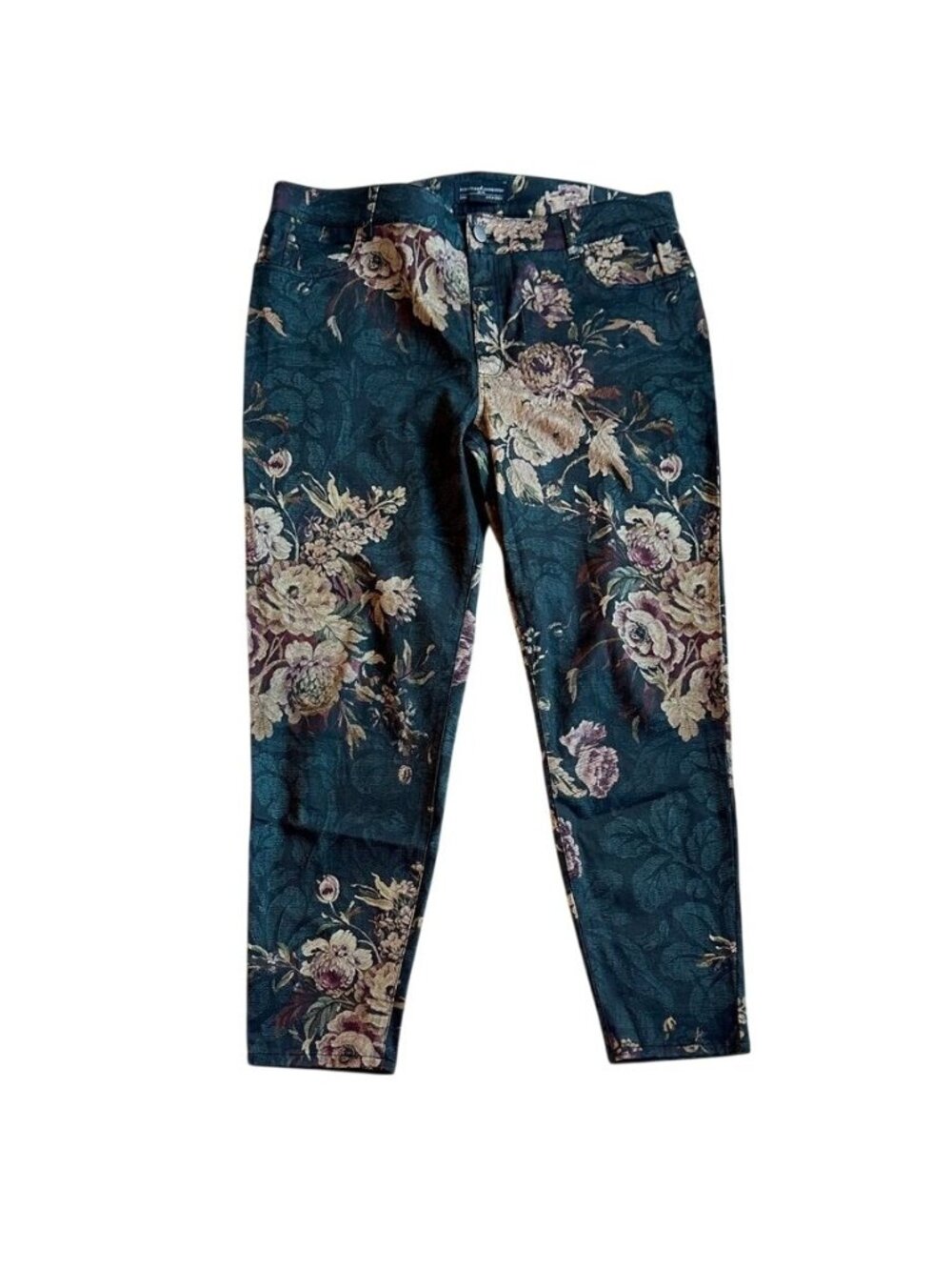 Peruvian Connection Canvas Cotton Floral Print Ankle Pants Stretch Size 16